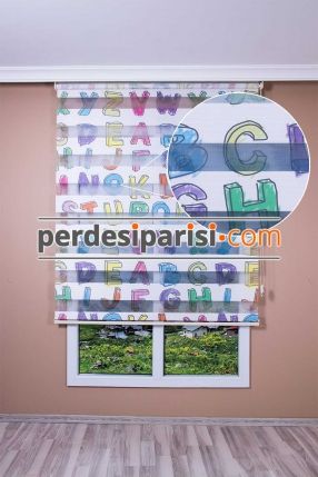 Alfabe Plise Çocuk Zebra Perde