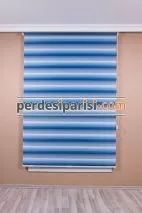 Ekru Mavi Renkli Plise Zebra Perde