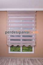 Gülkurusu Çizgili Yarım Plise Zebra Perde