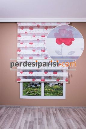 Kırmızı Gelincik Plise Zebra Perde