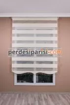 Mat Ekru Geniş Plise Zebra Perde