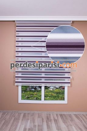 Mor Beyaz Dar Renkli Plise Zebra Perde
