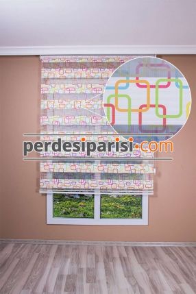 Renkli Geometrik Plise Zebra Perde