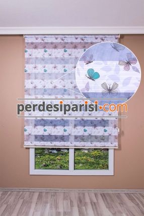 Turkuaz Pudra Kelebek Plise Zebra Perde