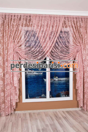Pudra Damask Kruvaze Tül Perde