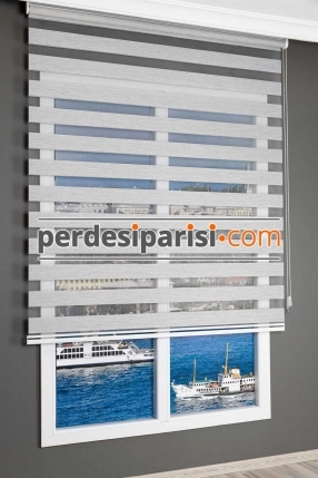 İpeksi İndigo Gri Bambu Zebra Perde