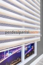 Vinda Ekru Bej Çizgili Bambu Zebra Perde