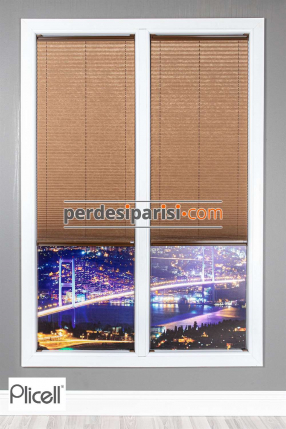 Plicell Kahve Mermer Desenli Plise Perde