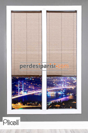 Plicell Kahve Keten Desenli Plise Perde