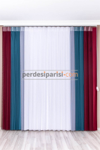 Bordo & Turkuaz Dikey Tül Perde