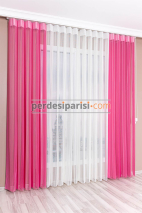 Ekru-Pembe Çizgili Tül Dikey Perde