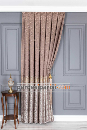 Venüs Damask Bej Altın Pano Fon Perde