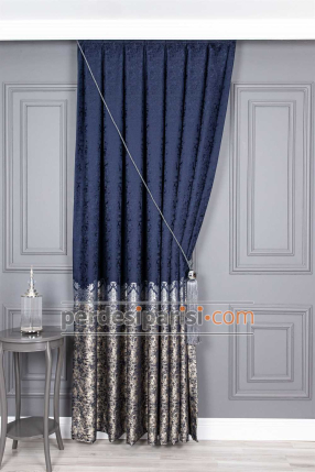 Venüs Damask Lacivert Pano Fon Perde
